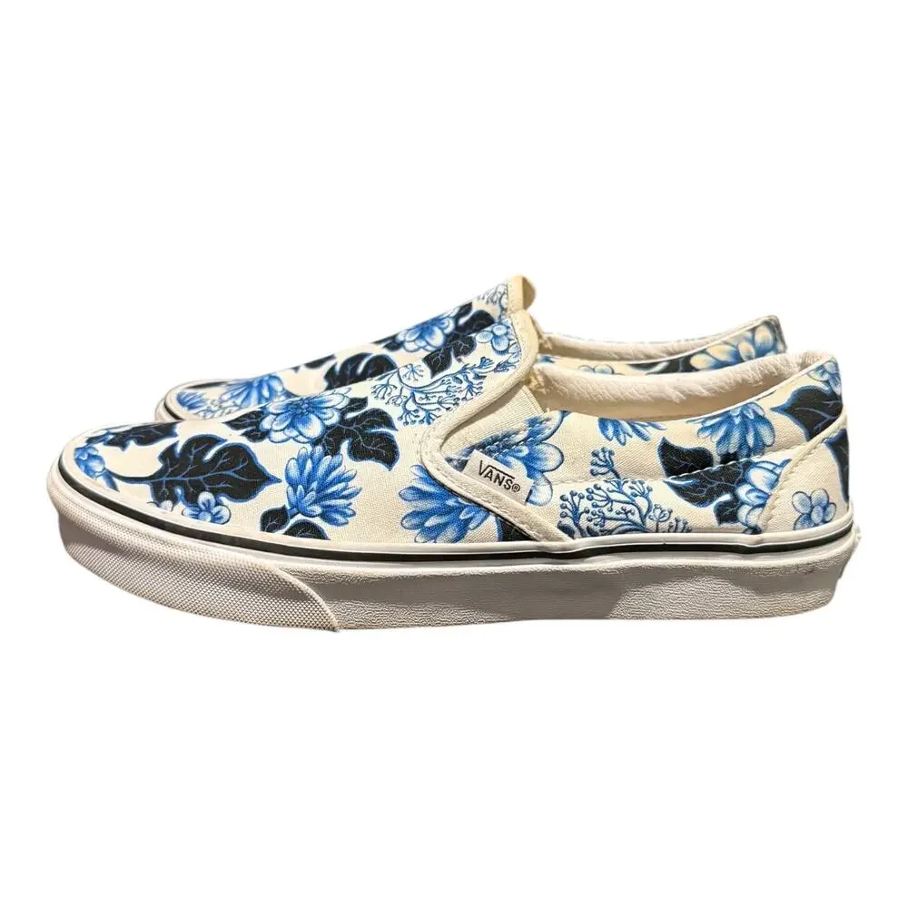 Vans Women’s Classic Slip-On Floral Sneakers Blue White Size 10 - Picture 5 of 9